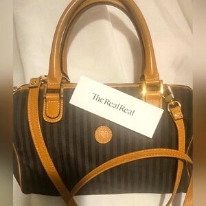 Fendi Brown and Tan Striped Crossbody Bag